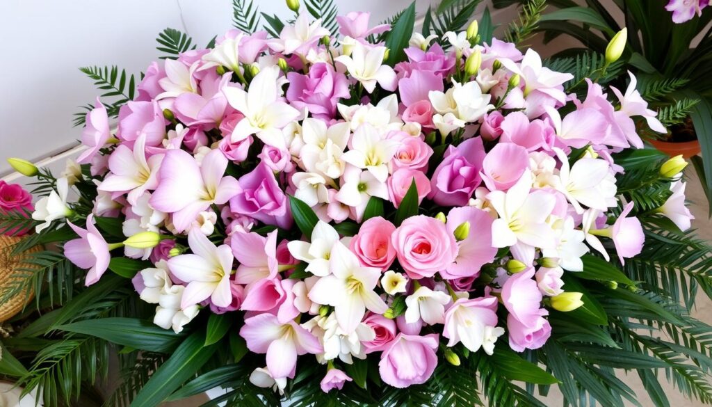 พวงหรีดดอกไม้สดแสดงความเสียใจ
