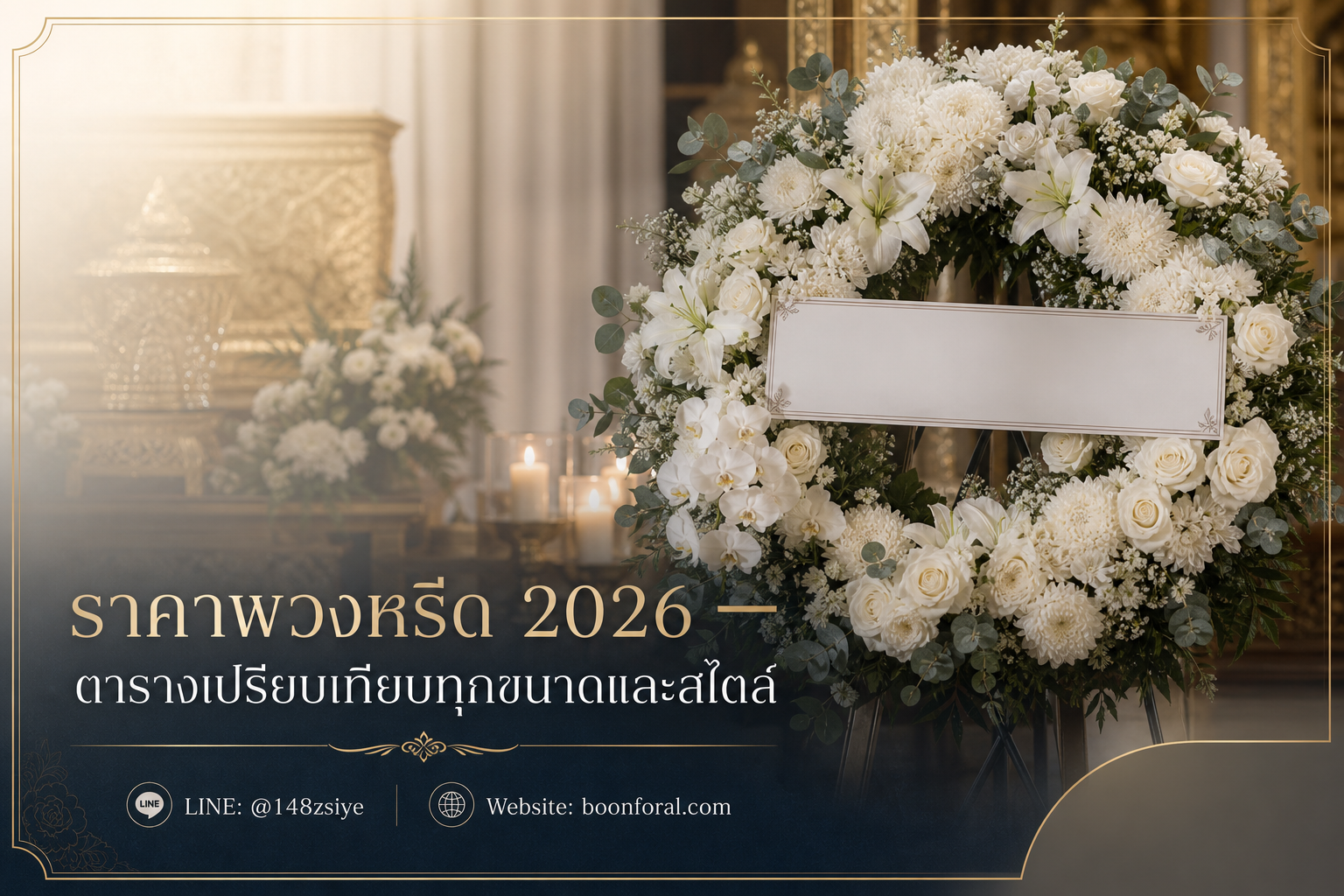 ราคาพวงหรีด 2026 — ตารางเปรียบเทียบทุกขนาดและสไตล์